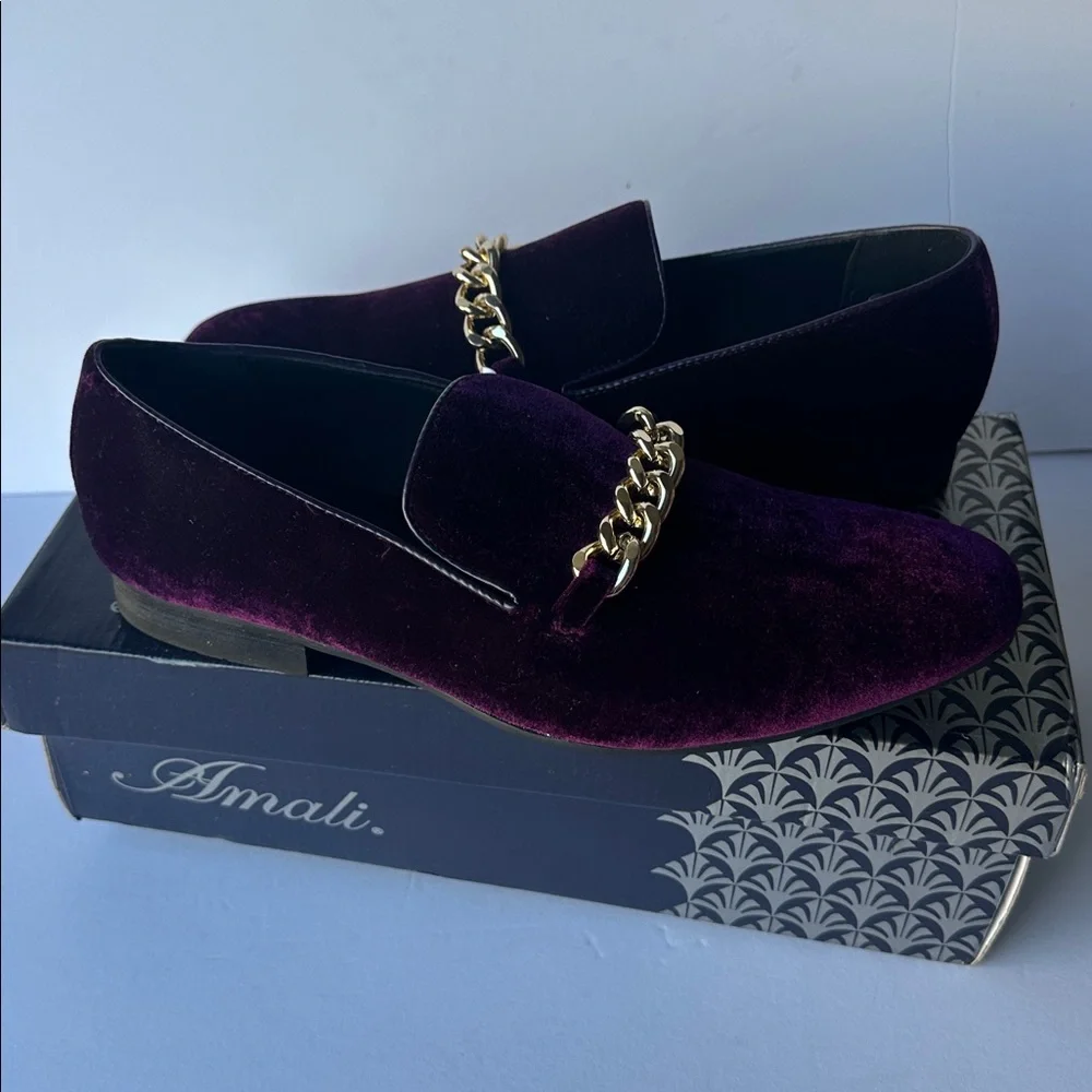Amalfi Sz 9 1/2 Purple Chain Gold Gold Velvet Slip-On Loafers
